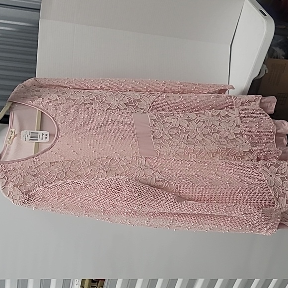 Indigo Soul Women's Lined Lace Layered Tunic 2XL Sequin Detail Long Sleeves Pink - Picture 3 of 10